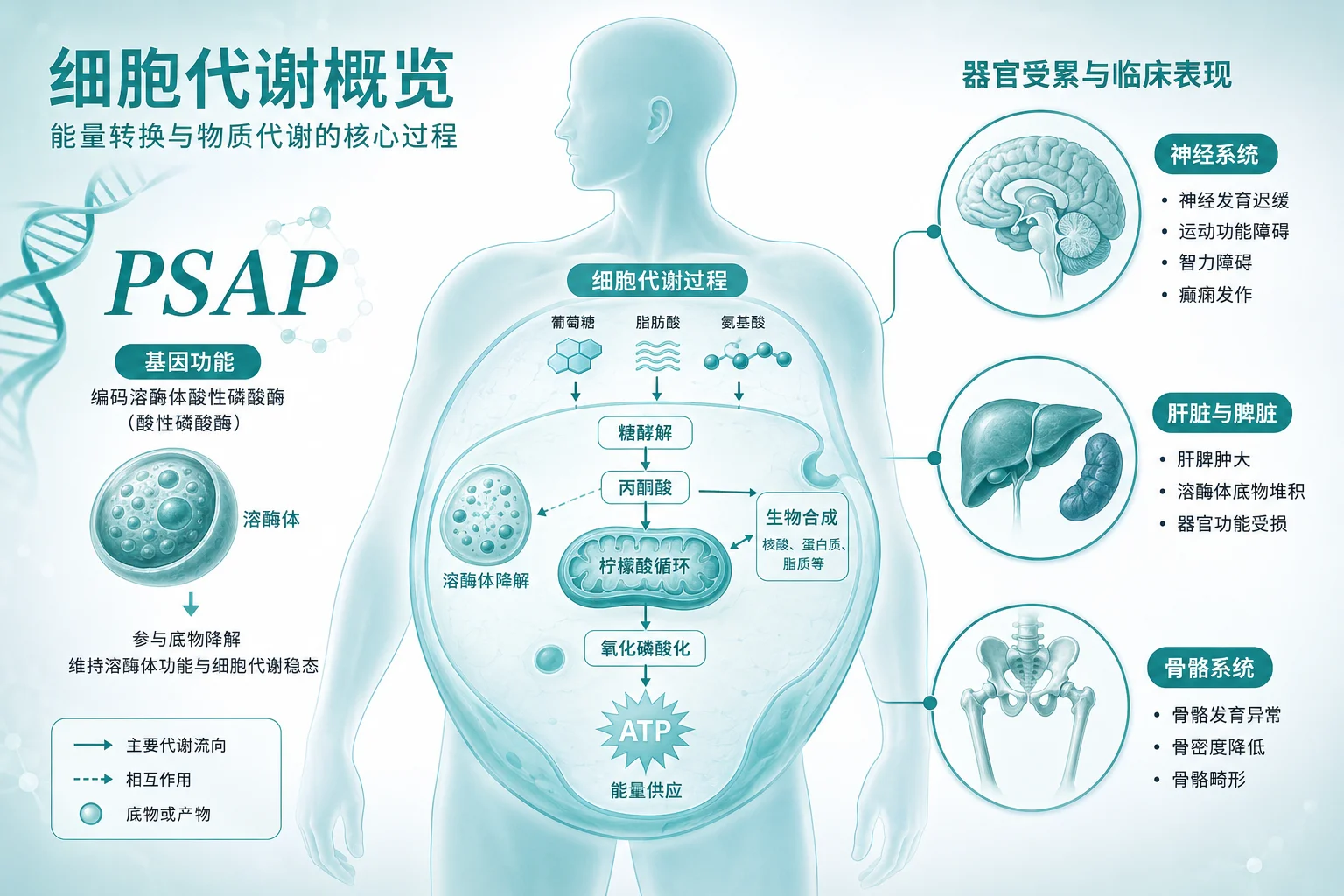 Saposin C 缺乏性非典型戈谢病 - 细胞与代谢物堆积示意