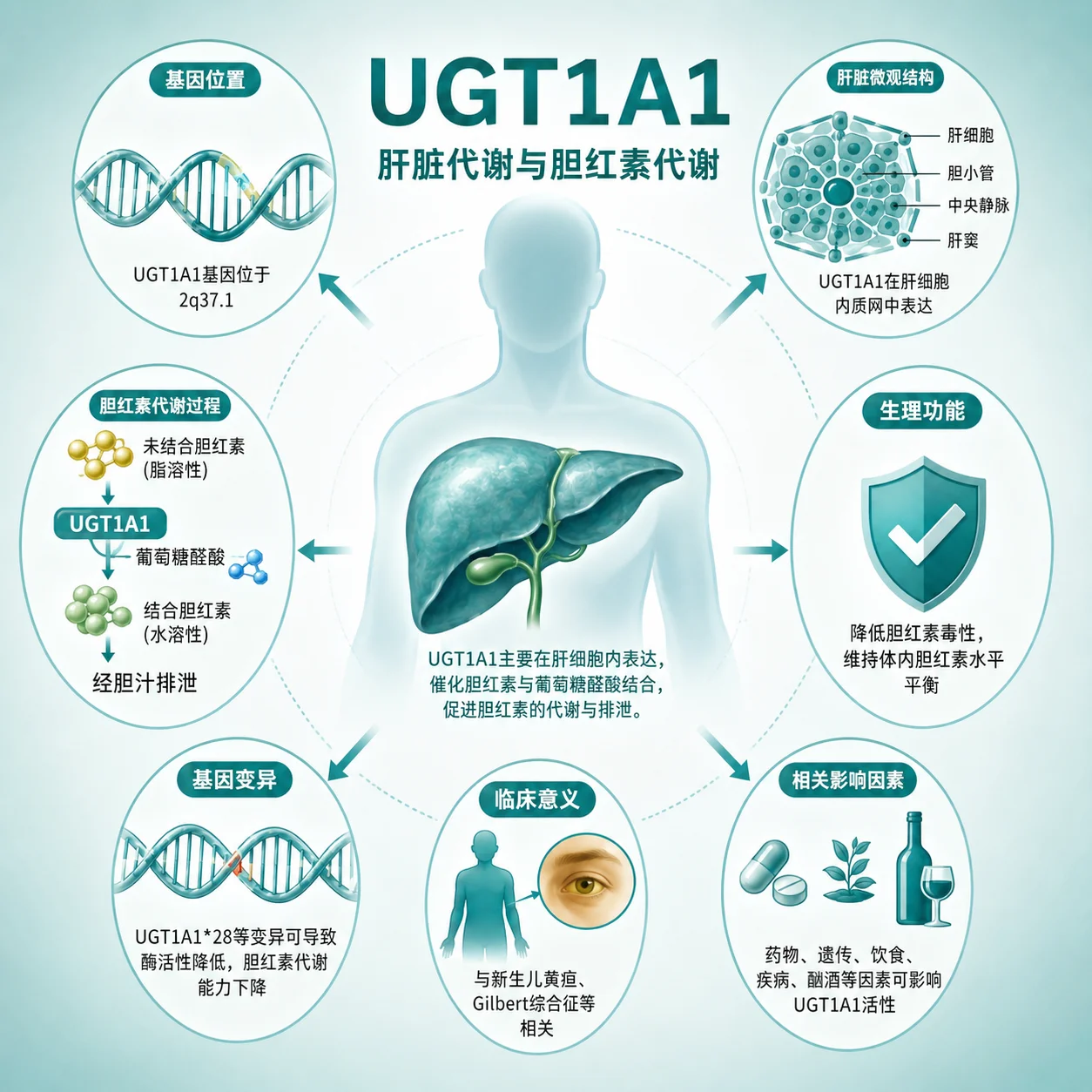 Crigler-Najjar 综合征 I / II 型 - 肝脏代谢示意图
