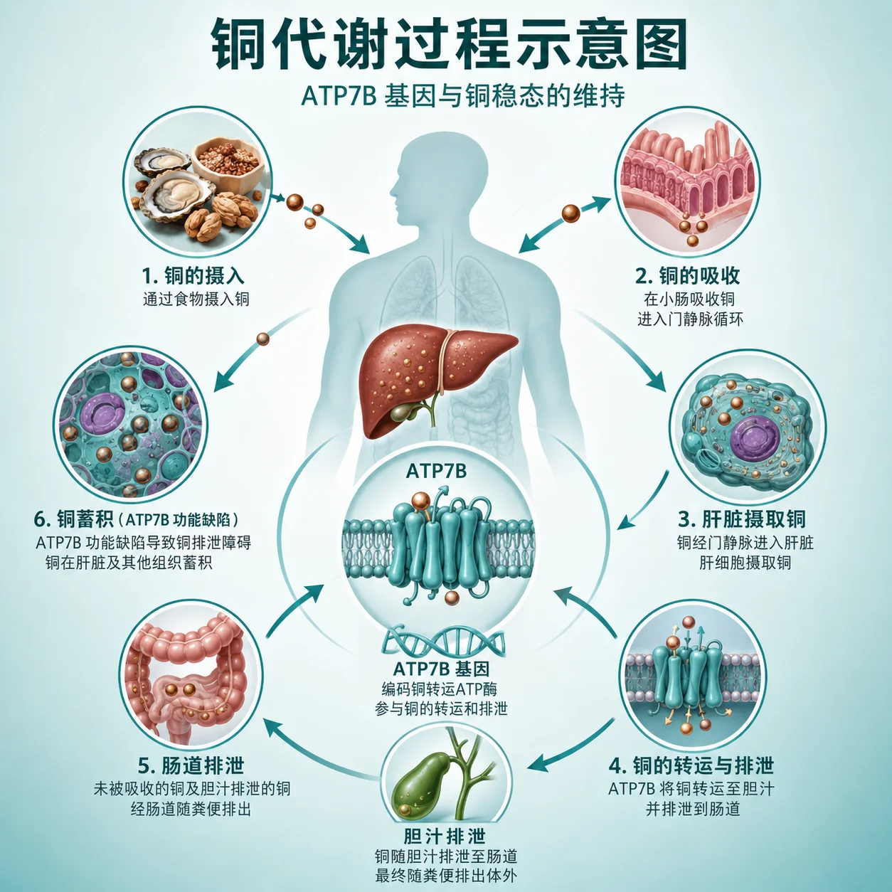 肝豆状核变性 - 铜代谢示意图