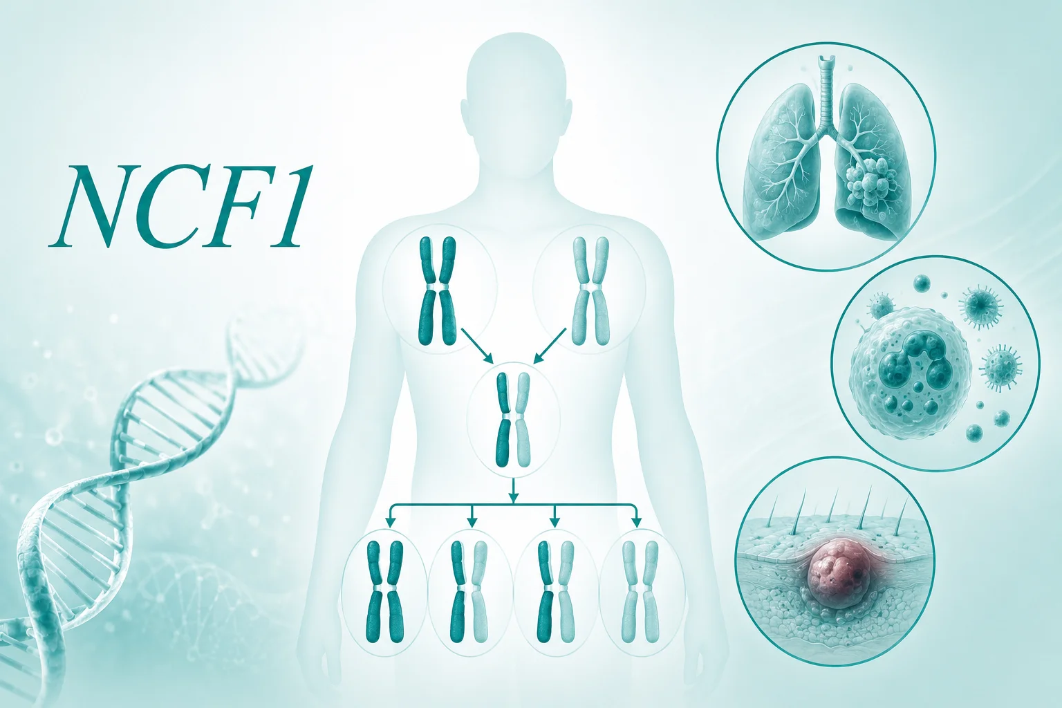 NCF-1 缺乏型慢性肉芽肿病 - 染色体遗传模式图