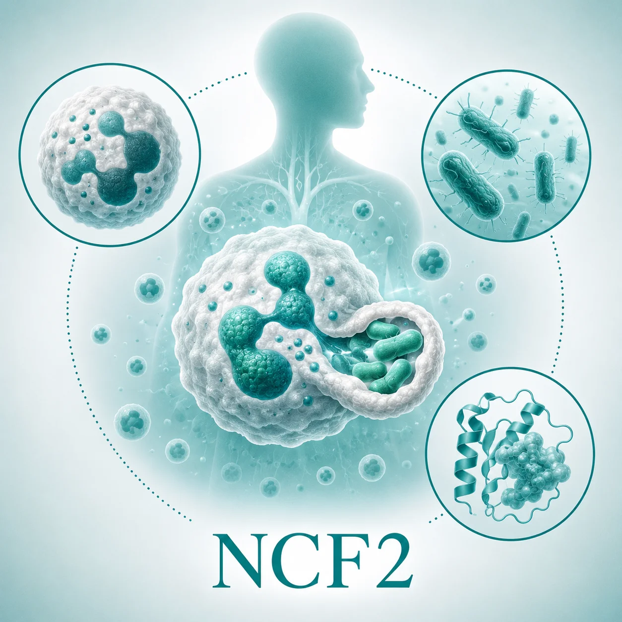 NCF-2 缺乏型慢性肉芽肿病 - 免疫细胞吞噬细菌示意