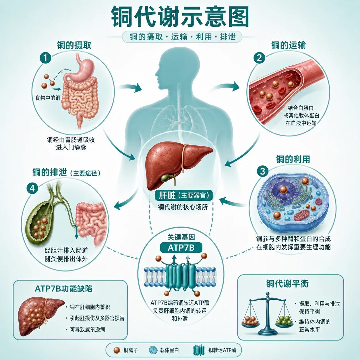 肝豆状核变性 - 铜代谢示意图