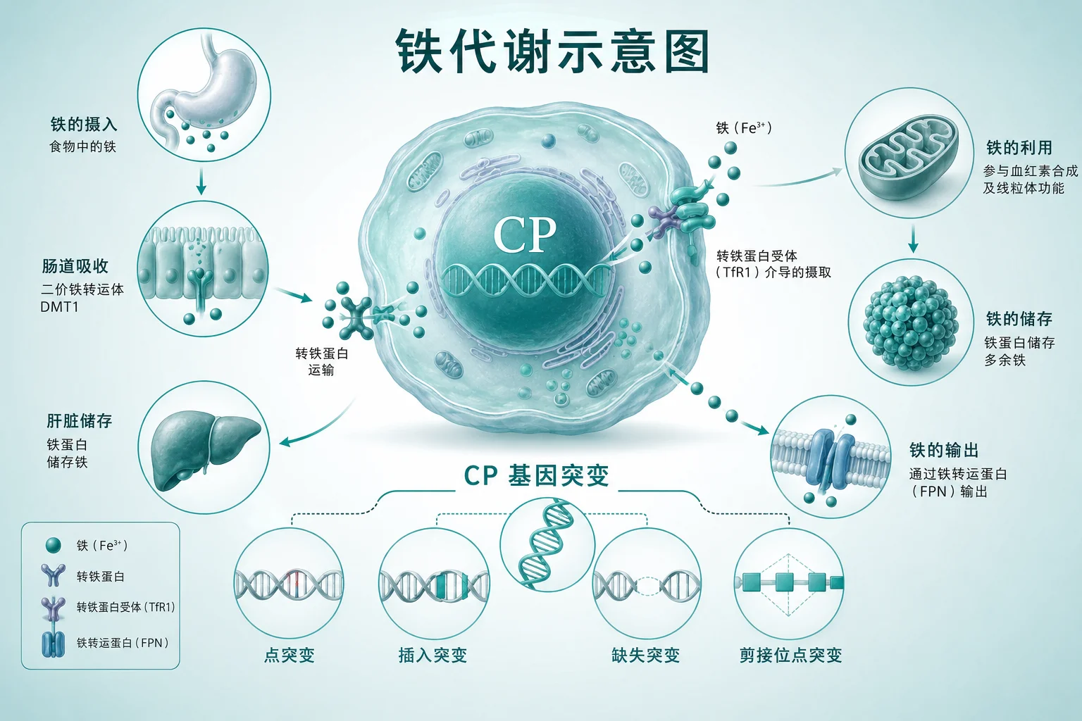 无铜蓝蛋白血症 - 铁代谢循环图