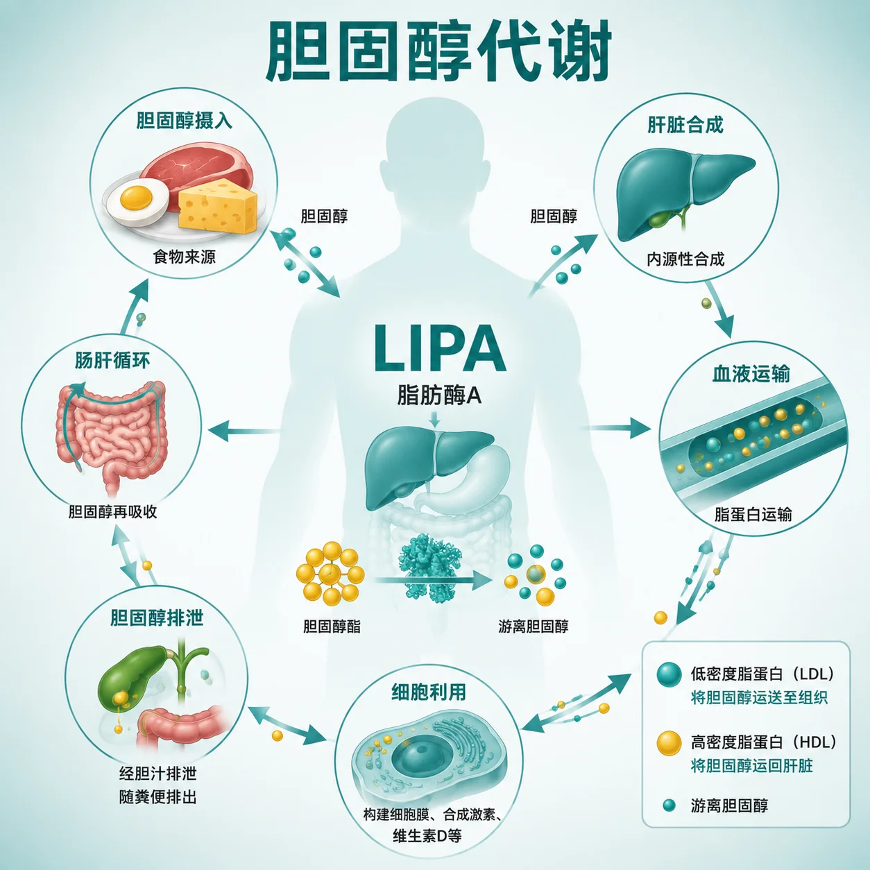 胆固醇酯沉积病 - 胆固醇代谢示意图