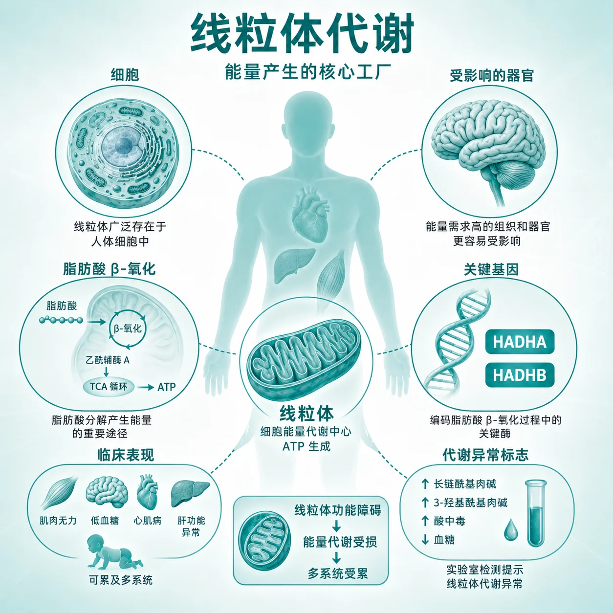 三官能团蛋白缺乏症 - 线粒体代谢示意图