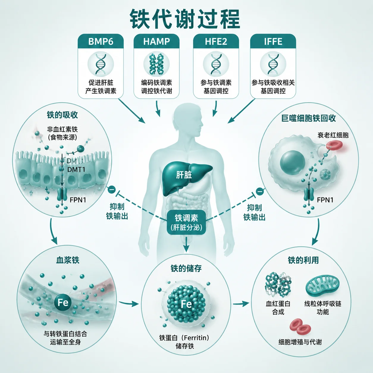 遗传性血色病 - 铁代谢示意图