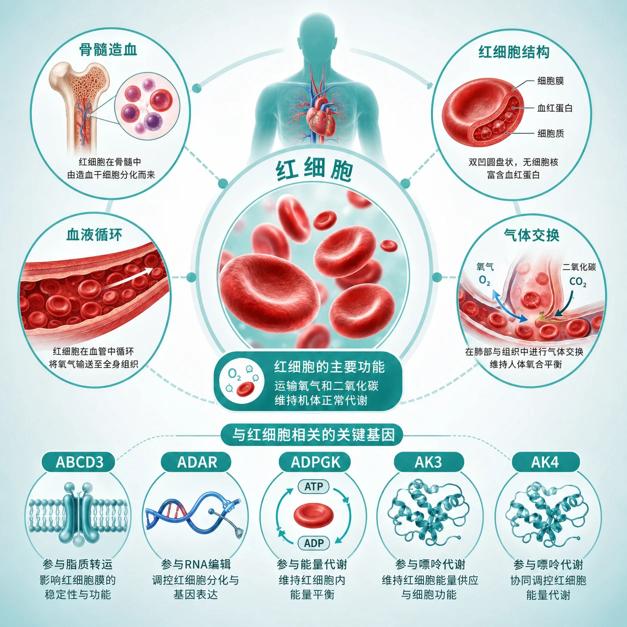 其它多种罕见红系疾病 - 红细胞示意图 血红蛋白结构 基因检测流程 遗传图谱