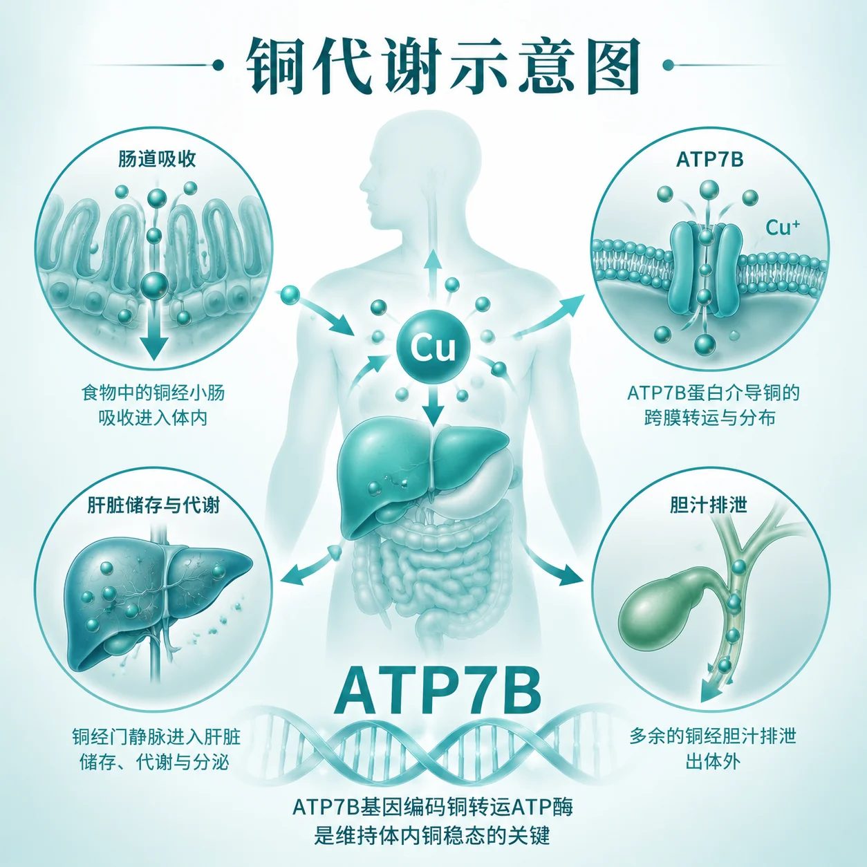 肝豆状核变性 - 铜代谢示意图